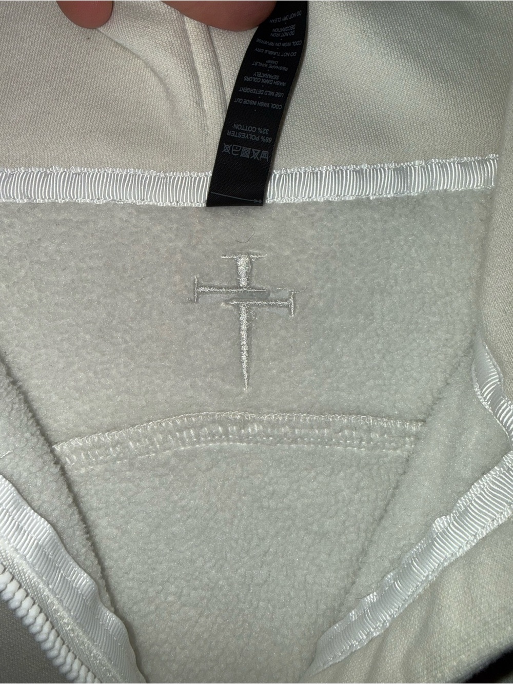 Three Nails- Women's White Half-Zip Hooded Sweatshirt